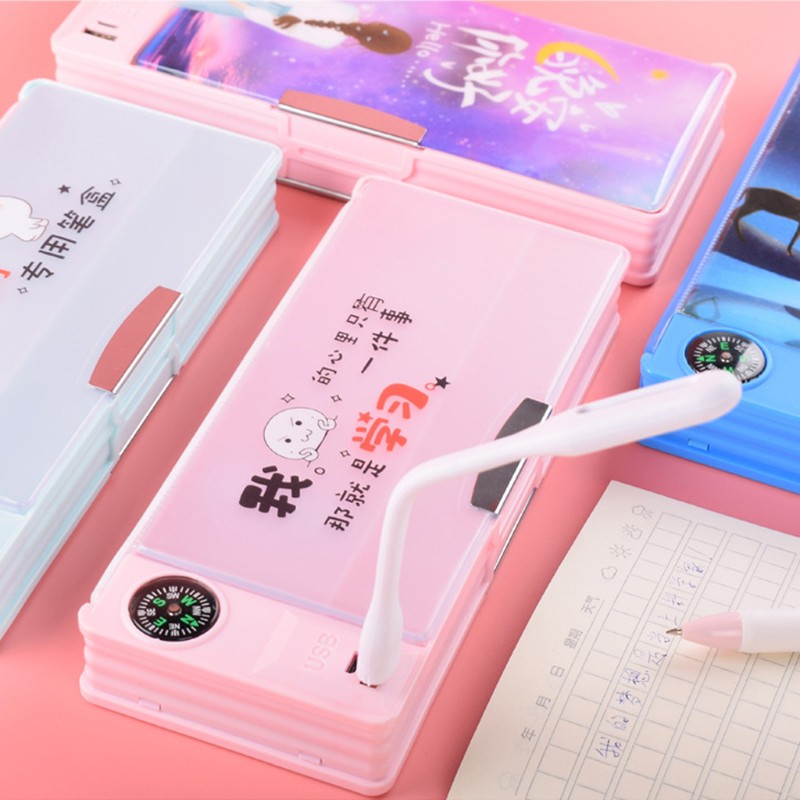 Top New Creative Multifunctional USB Charging Pencil Case With Led Light And Usb Mini Fan Stationery Box Pencil Case