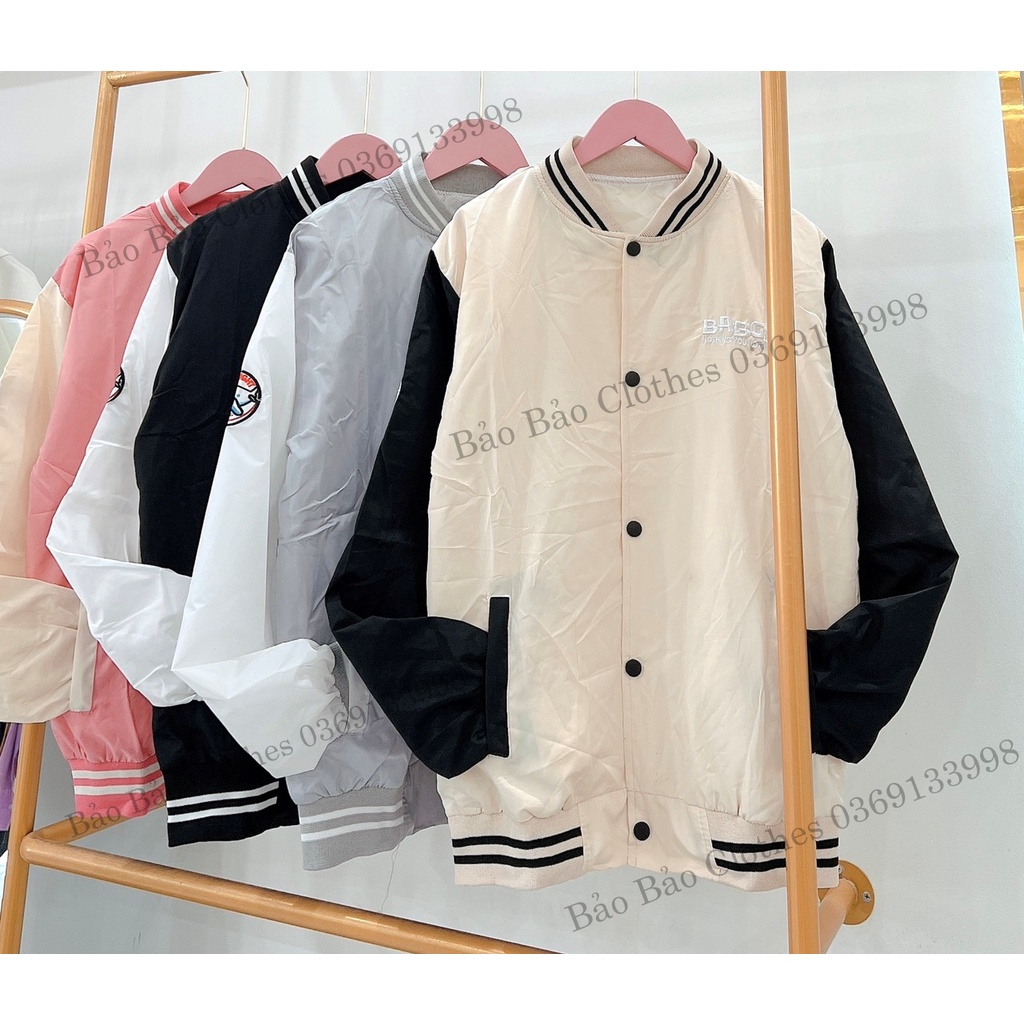 Áo Khoác Gió Bomber Bab Phối Tay Bo Tay Bồng Nam Nữ Unisex Dáng Rộng Bassic