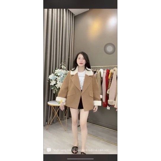 Áo khoác dạ phối lông cừu