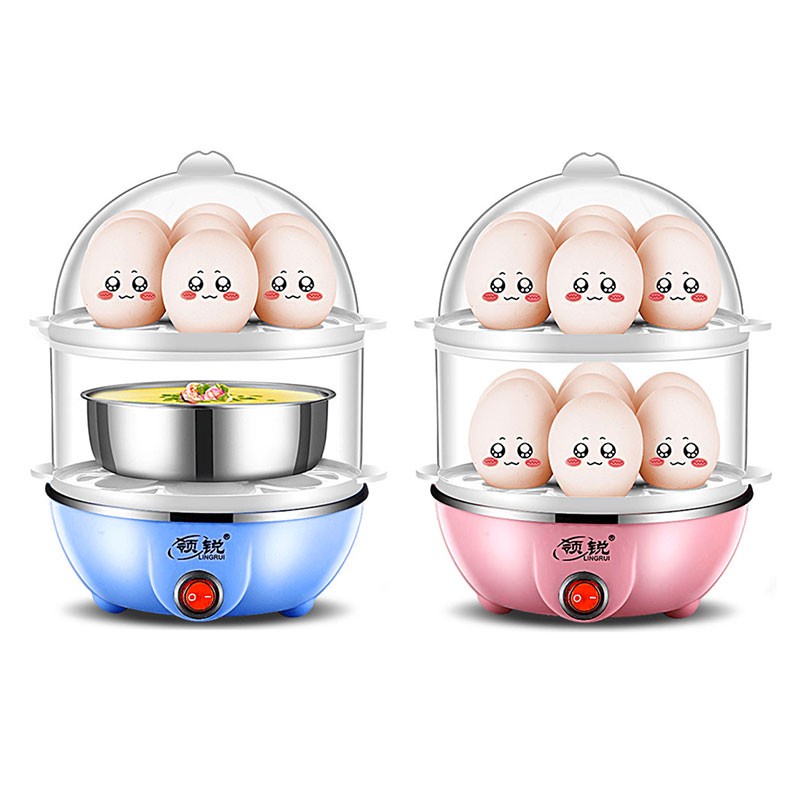 [siêu rẻ] Nồi hấp trứng Lingrui mini đa chức năng nồi hấp bằng thép không gỉ 2 tầng dụng cụ gia dụng làm đồ ăn sáng
