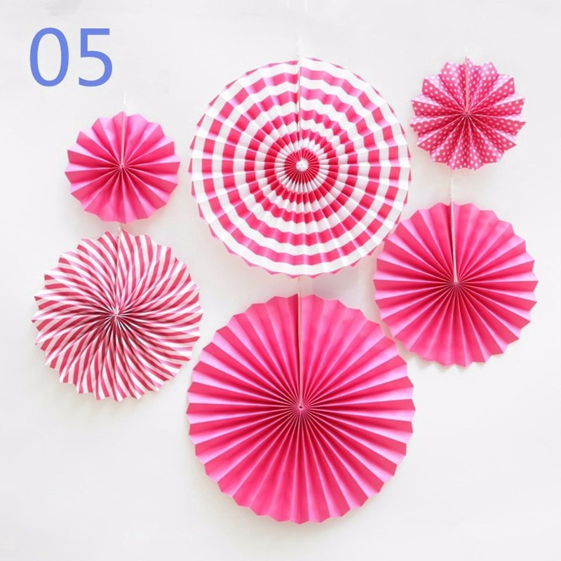 Bộ 6 quạt xếp Origami hình bông hoa kích thước 20/ 30cm nhiều màu độc đáo dùng trang trí tiệc DIY