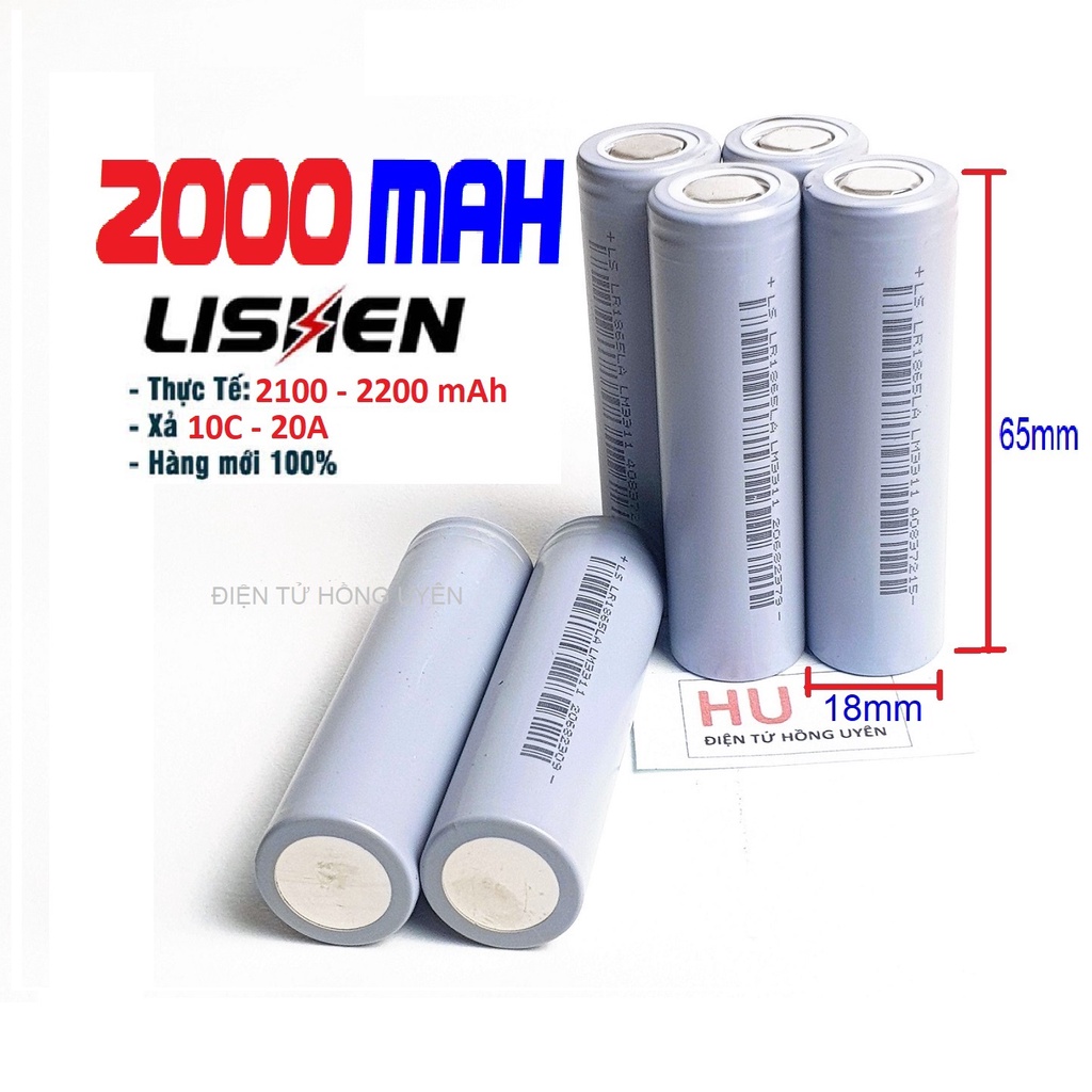 1 2Cell Pin Lishen Xám  3.7V-4.2V 2000mah 20A. Pin sạc 18650, nội trở thấp dùng đóng pin máy khoan, pin dự phòng...