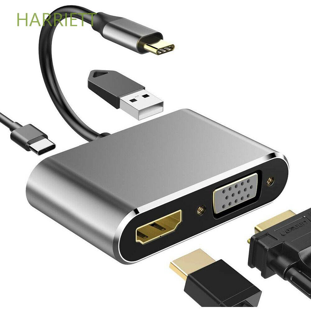 HARRIETT Fast Charging Type C to HDMI/VGA/USB/USB-C Type-C Hub Audio Converter 4 in 1 4K USB 3.0 HDMI+VGA+USB+pd Adapter/Multicolor