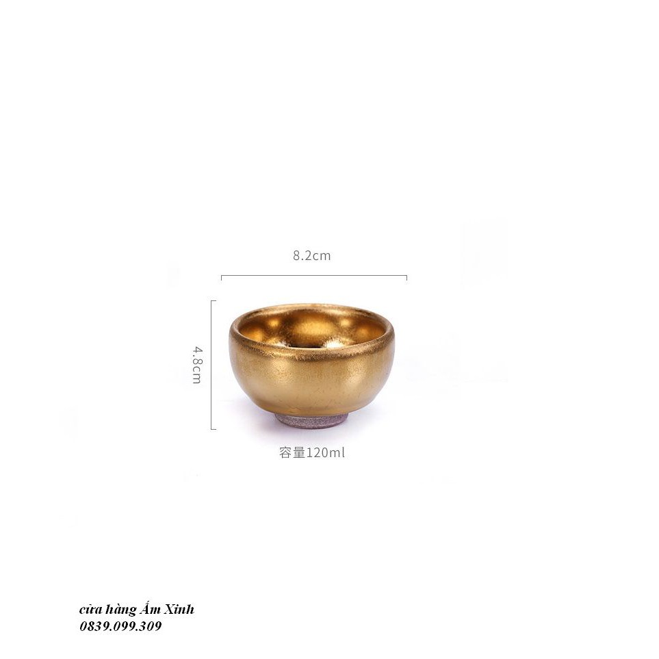 Chén Thiên Mục Kim Trản (vàng) gắn linh vật bằng bạc 925