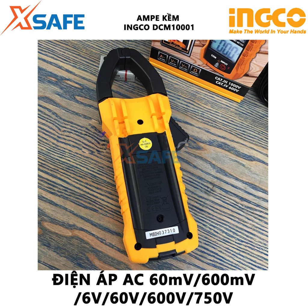 Ampe kìm INGCO DCM10001 Ampe kẹp kỹ thuật số có màn hình điện tử LCD, dòng điện AC 60A/600A/1000A