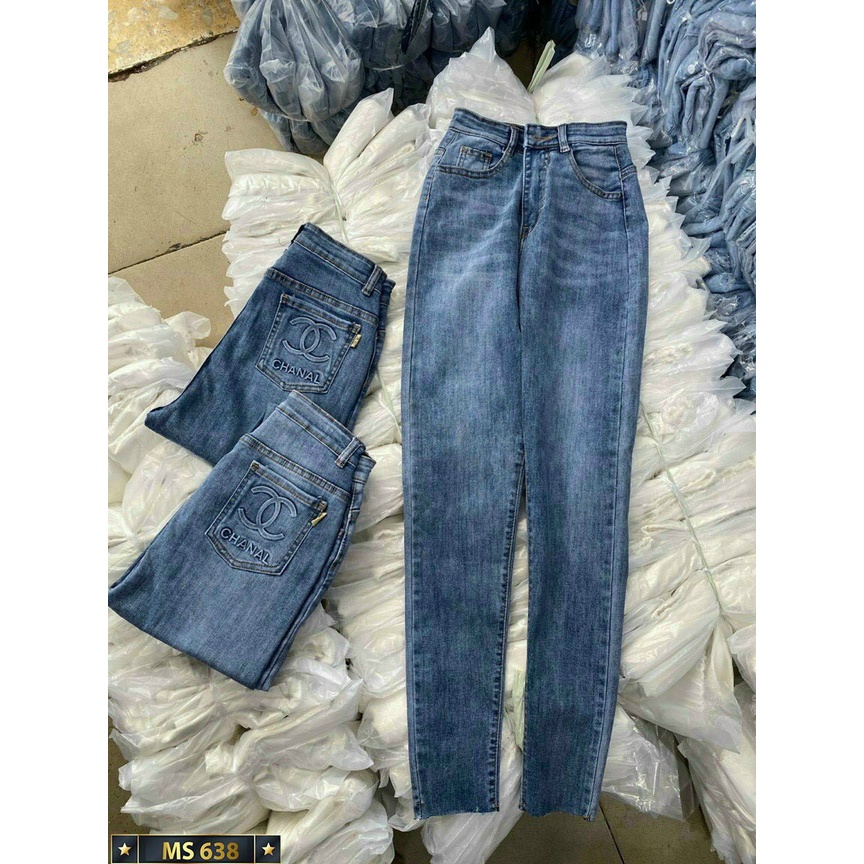 Quần jean nữ lưng cao, jean nữ màu xanh thời trang cao cấp MURADFASHION MS638