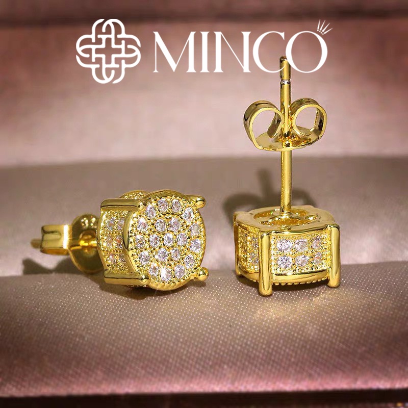 Bông tai nam đính đá Minco Accessories khuyên tai cho nam thiết kế hình tròn phong cách hip hop siêu ngầu BT232