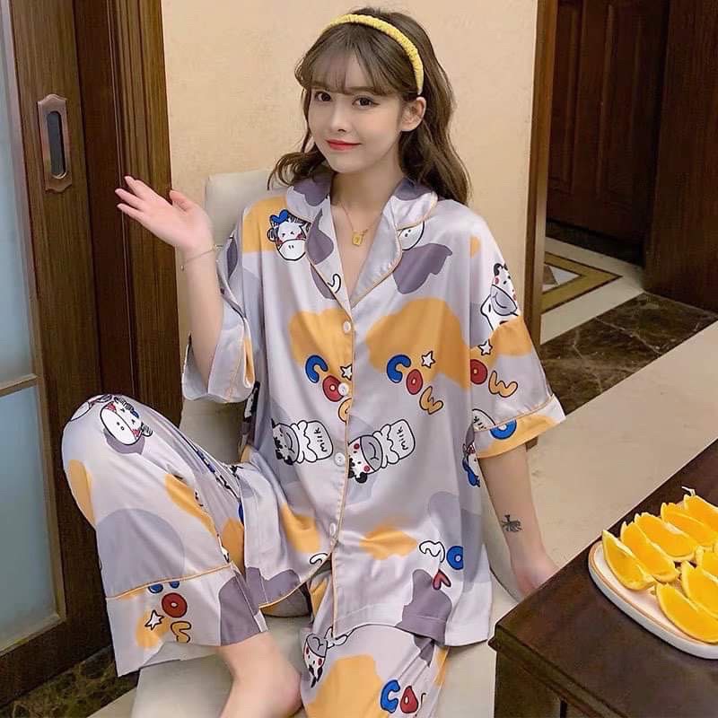 Bộ pijama tay dài quần dài kate thô freesize&lt;60kg