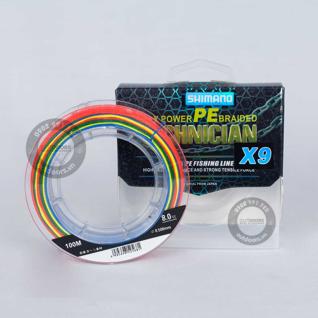 Dây bện Shimano TECHNICIAN X9 100m (multicolor)