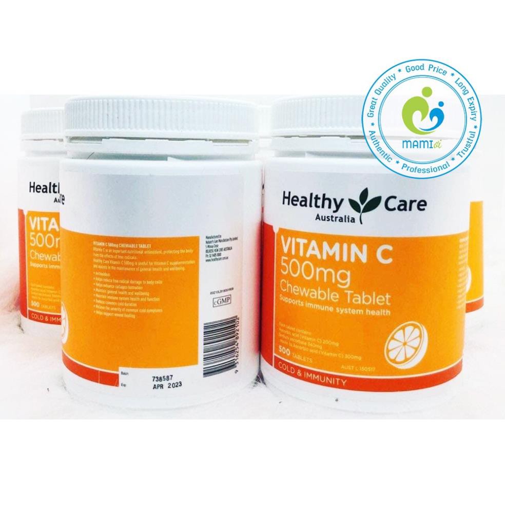 Vitamin C (500v) tăng cường đề kháng, đẹp da cho người từ 2 tuổi trở lên Healthy Care Vitamin C 500mg, Úc