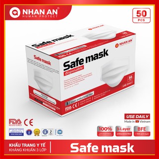 SAFE MASK NHÂN AN - Khẩu Trang Y Tế Kháng Khuẩn 3 Lớp (RED) - Hàng Xuất Khẩu (Hộp 50 Chiếc)