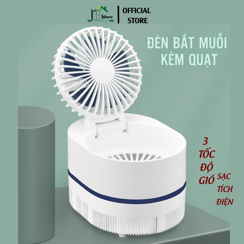 Quạt mini để bàn tích điện, quạt mini cầm tay kiêm đèn bắt muỗi công nghệ đèn Led 3 tốc độ gió