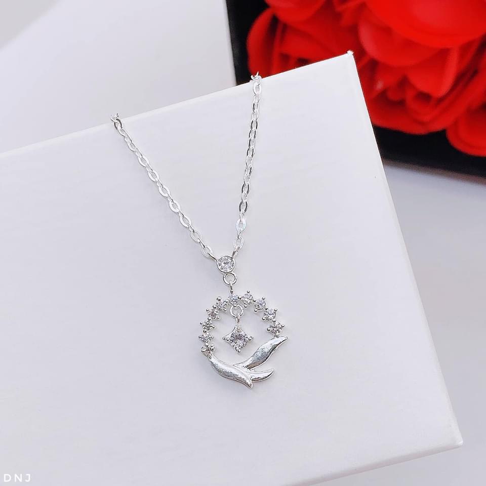 Dây chuyền bạc nữ mặt liền đính đá sang trọng LINH MIU SILVER