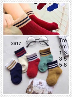 5đôi tất kẻ trẻ em cổ cao