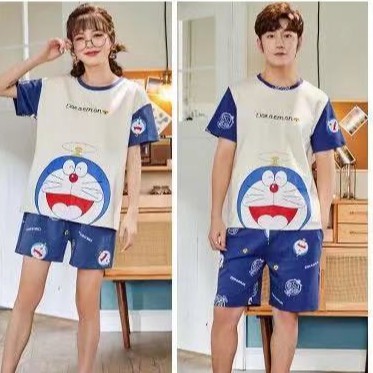 Bộ Đồ Ngủ Ngắn Tay In Hình Doraemon Phong Cách Hàn Quốc Dành Cho Cặp Đôi