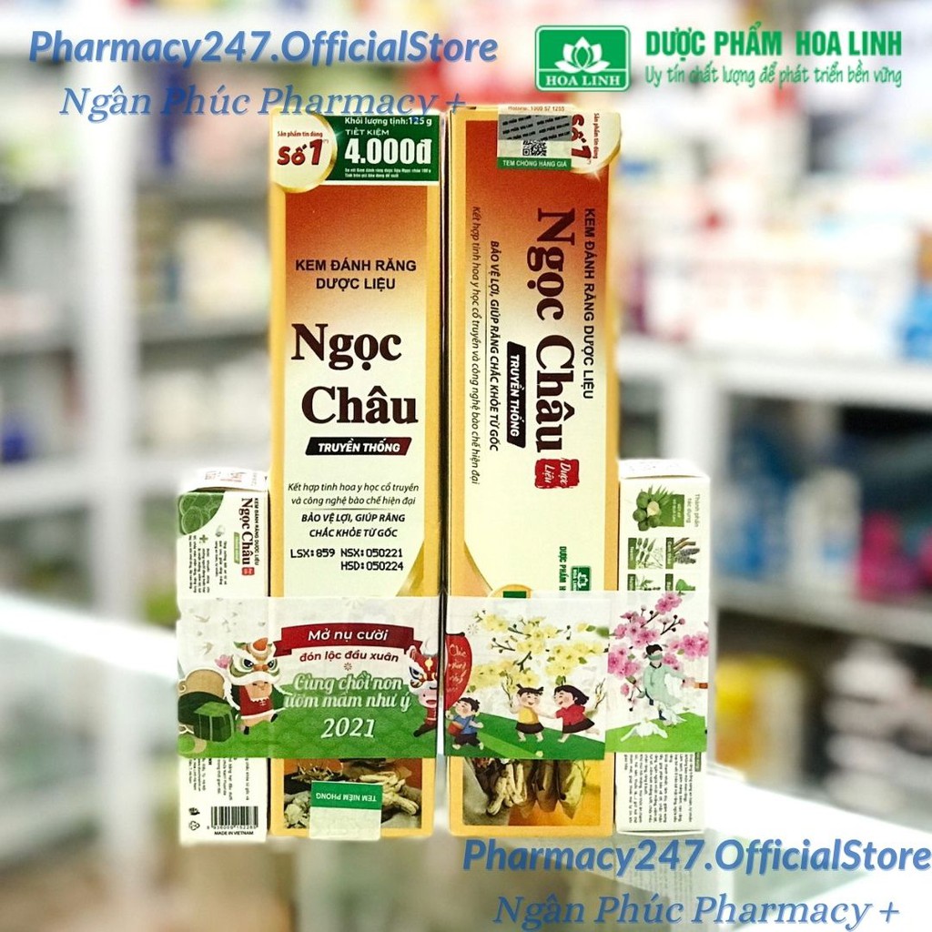 KEM ĐÁNH RĂNG DƯỢC LIỆU NGỌC CHÂU 125G,170G, TRẮNG SÁNG,TRẺ EM 2-6 TUỔI,TRÊN 6 TUỔI