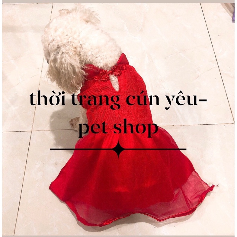 Váy mặc Tết cho thú cưng - áo dài cách tân kèm váy xoè tầng cho chó mèo