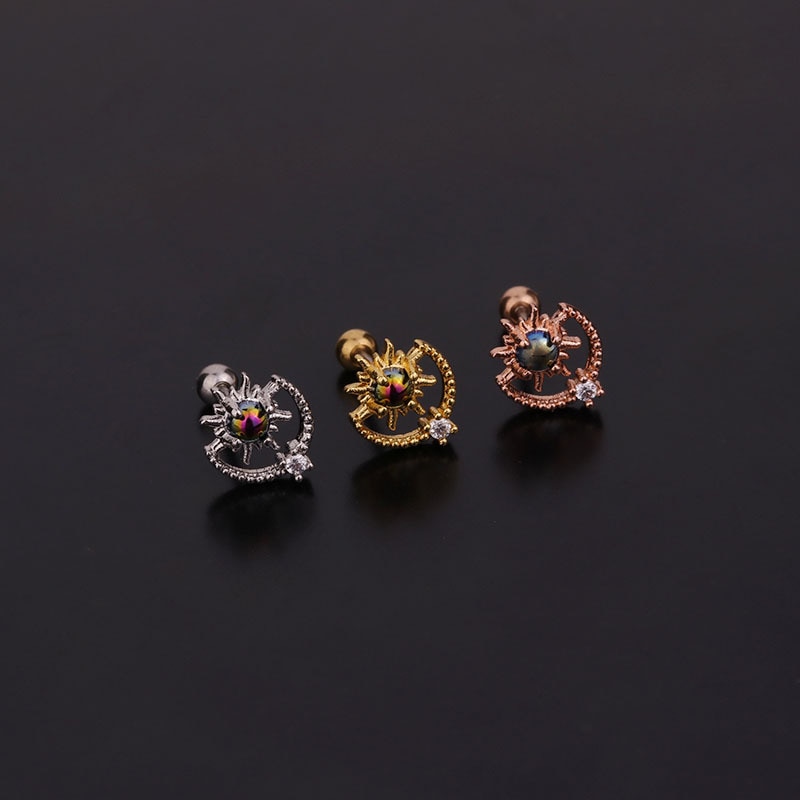 1 Khuyên Xỏ Sụn Tai Bằng Thép Không Gỉ Đính Đá Zircon Hình Trái Tim
