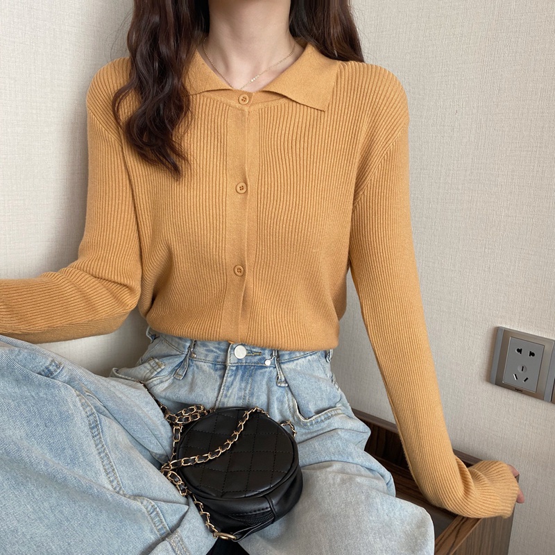 Áo sweater dài tay cổ polo thiết kế thời trang theo phong cách Hàn Quốc cho nữ