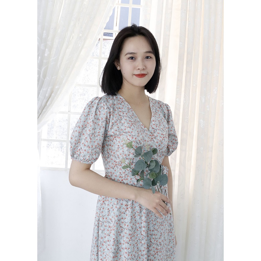 Đầm váy nữ hoa nhí dáng dài, cổ chéo dễ thương, xinh xắn Rolisa RD049 màu cam hồng | BigBuy360 - bigbuy360.vn