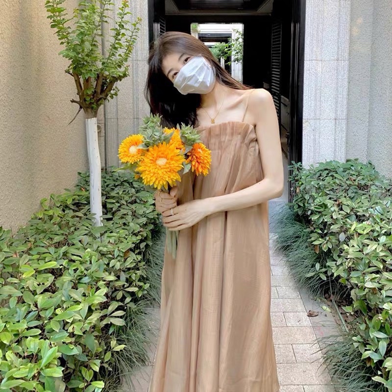 Váy Tơ Hai Dây Maxi Li Ngực