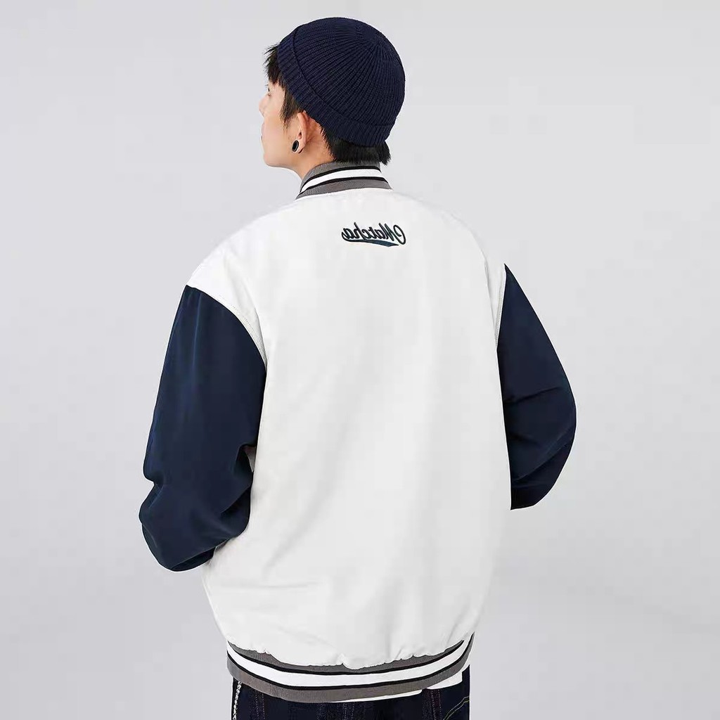 Áo khoác bomber nam nữ nỉ dù đen trắng thêu chữ Alaska form rộng dáng dài unisex thể thao hai lớp AB01