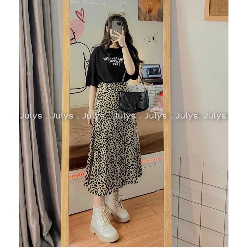 Chân Váy midi B&W SKIRT hoạ tiết trắng đen form chữ A chất vải dày dặn có phối chun co giãn | BigBuy360 - bigbuy360.vn
