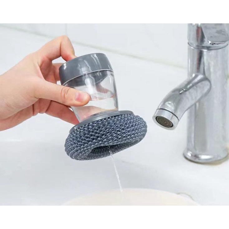 Bàn chải cọ xoong nồi, cọ bếp, cọ rửa bát đĩa có bình đựng xà phòng