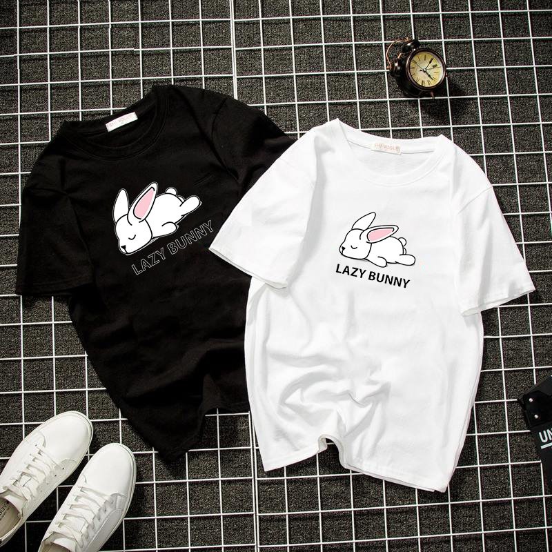 Áo thun unisex form rộng in lazy bunny vải dày mịn 2019T1150