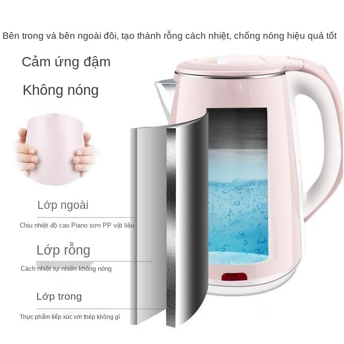 Ấm siêu tốc Malata dung tích lớn nồi đun nước gia đình bằng thép không gỉ tự động ngắt điện cách nhiệt