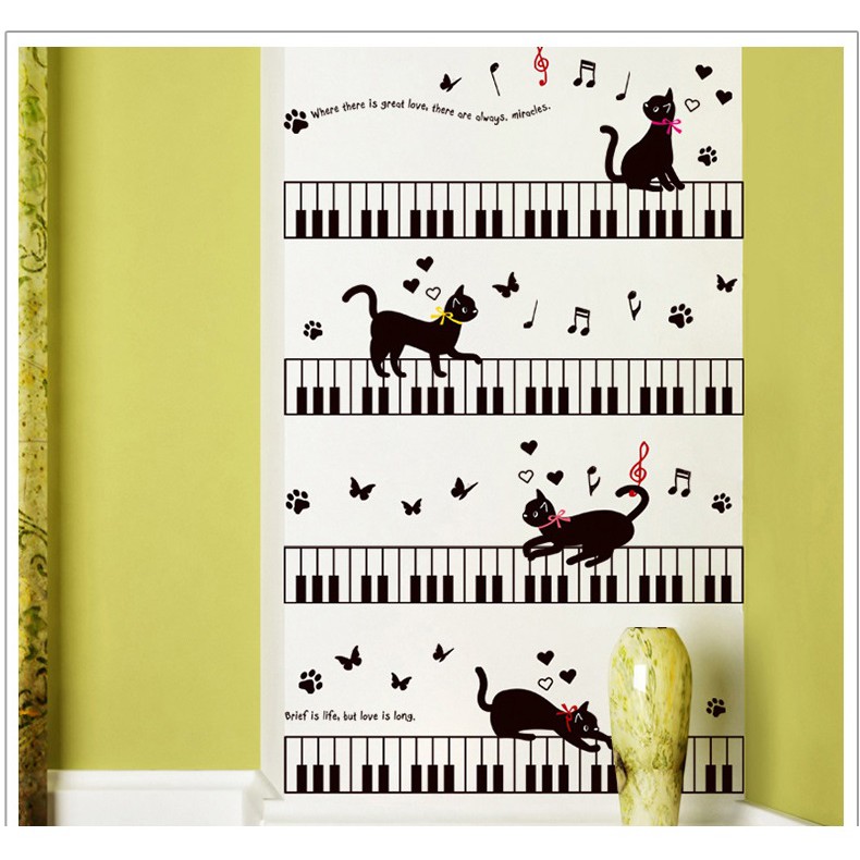 Decal dán tường Mèo con âm nhạc 9 AmyShop (125 x 85 cm)