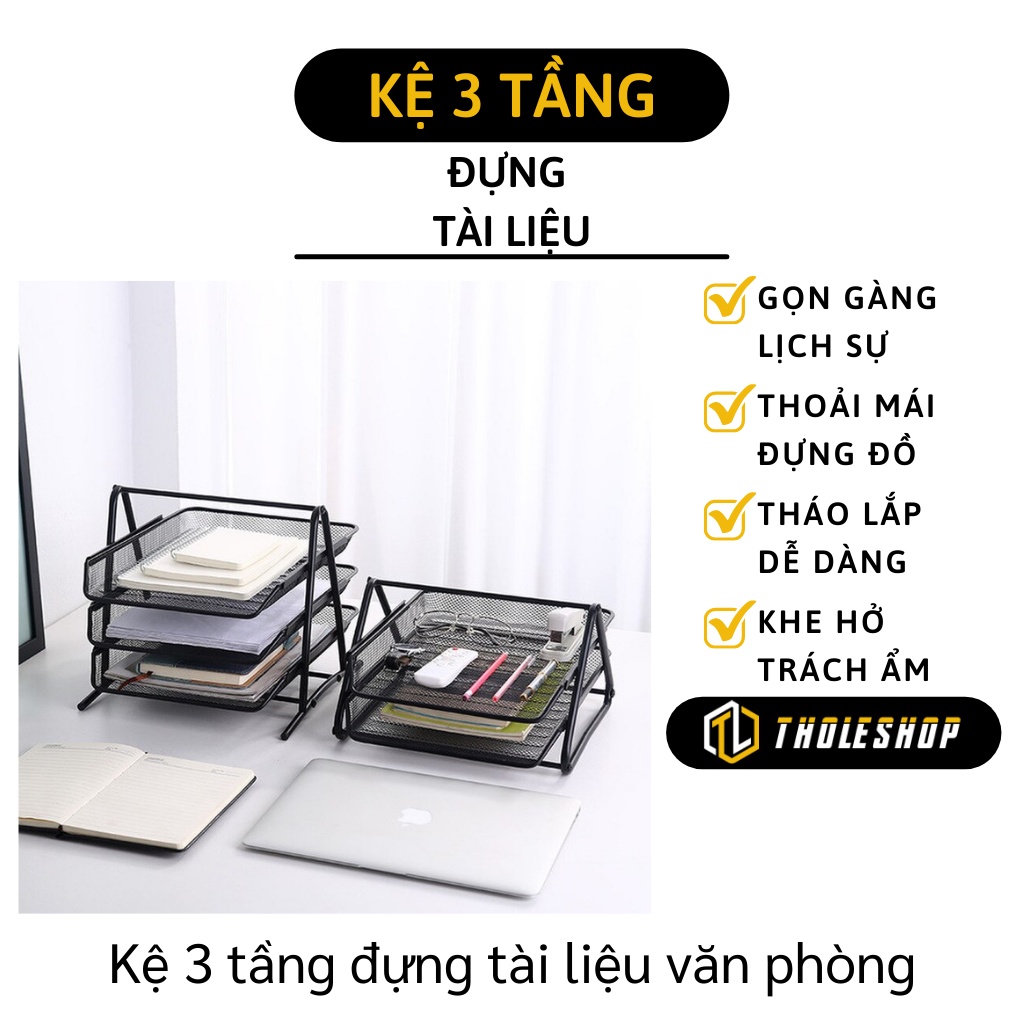 Kệ Đựng Tài Liệu - Khay Lưới 3 Tầng Để Tài Liệu, Hồ Sơ Văn Phòng Bằng Kim Loại 9377