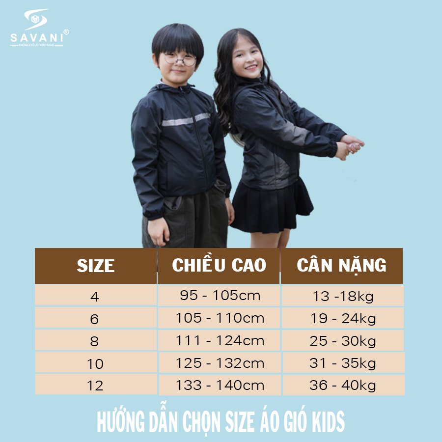 Áo khoác gió cho bé trai bé gái SAVANI 2 lớp mũ liền cản gió, cản bụi, chống nước KGF002