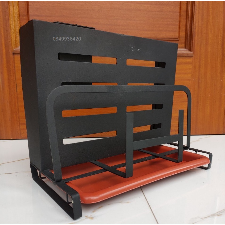 Hộp đựng dao thớt. Giá kệ để dao thớt nhà bếp có ống đũa tháo rời có khay hứng nước. Thép sơn tĩnh điện