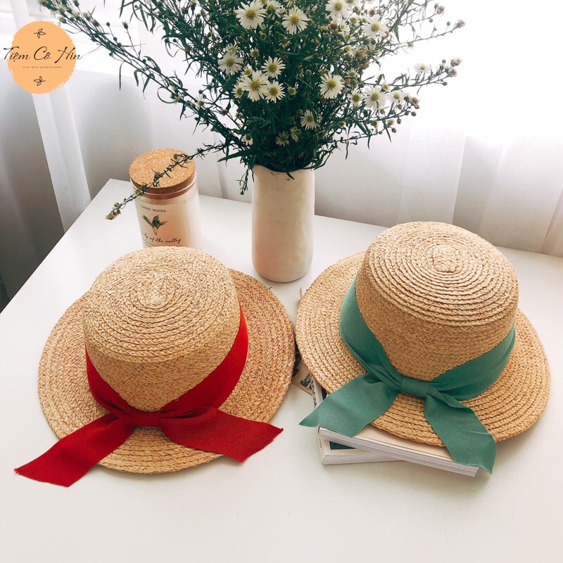 Mũ nón cói tiểu thư chất liệu cói raffia Tiệm Cô Hìn mũ nữ tính phù hợp với các bạn mặt nhỏ thích hợp đi du lịch ship 1h