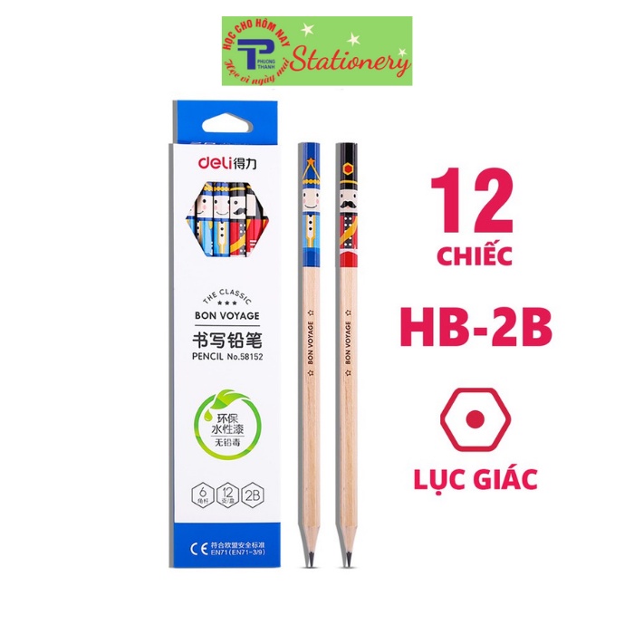 Bút chì gỗ 2B Deli họa tiết chú lính chì hai màu phù hợp với học sinh ngòi chì mềm dễ gọt gỗ tự nhiên 58151