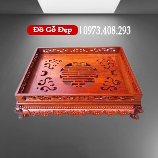 Khay trà gỗ Hương chân quỳ chạm rồng sơn chống mối mọt 2 kích thước 38x26,45x35