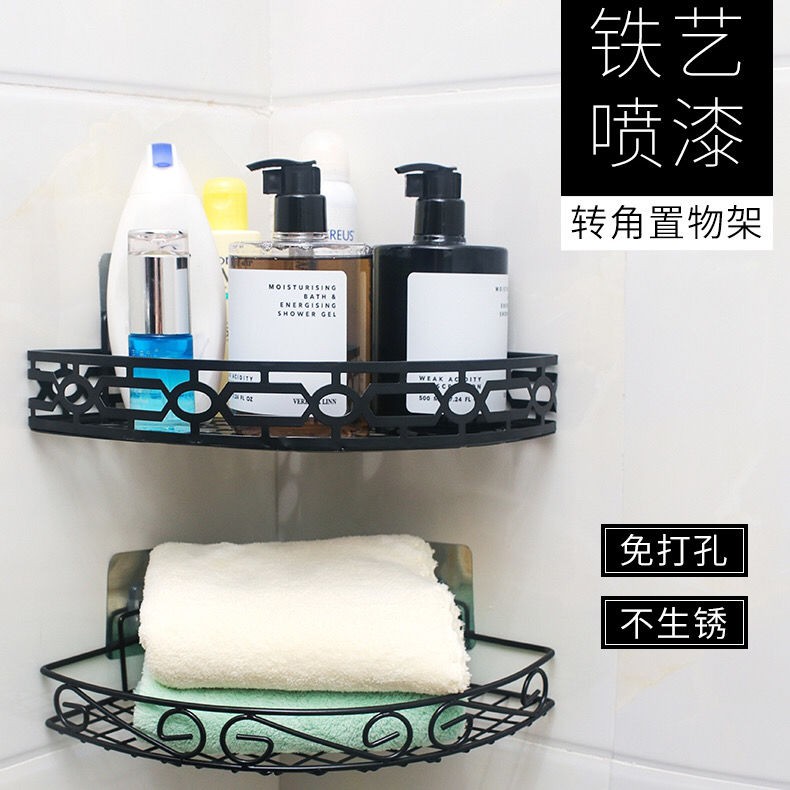 Kệ phòng tắm nhà vệ sinh treo tường miễn phí giá ba chân đục lỗ bàn trang điểm góc lưu trữ móc | BigBuy360 - bigbuy360.vn