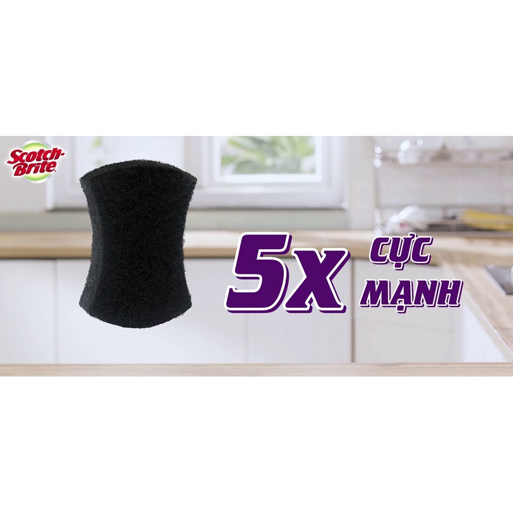 Vỉ 12 miếng Cước cọ rửa cực mạnh Scotch Brite 3M Siêu sạch có mút 3X - 2 mặt - 5X