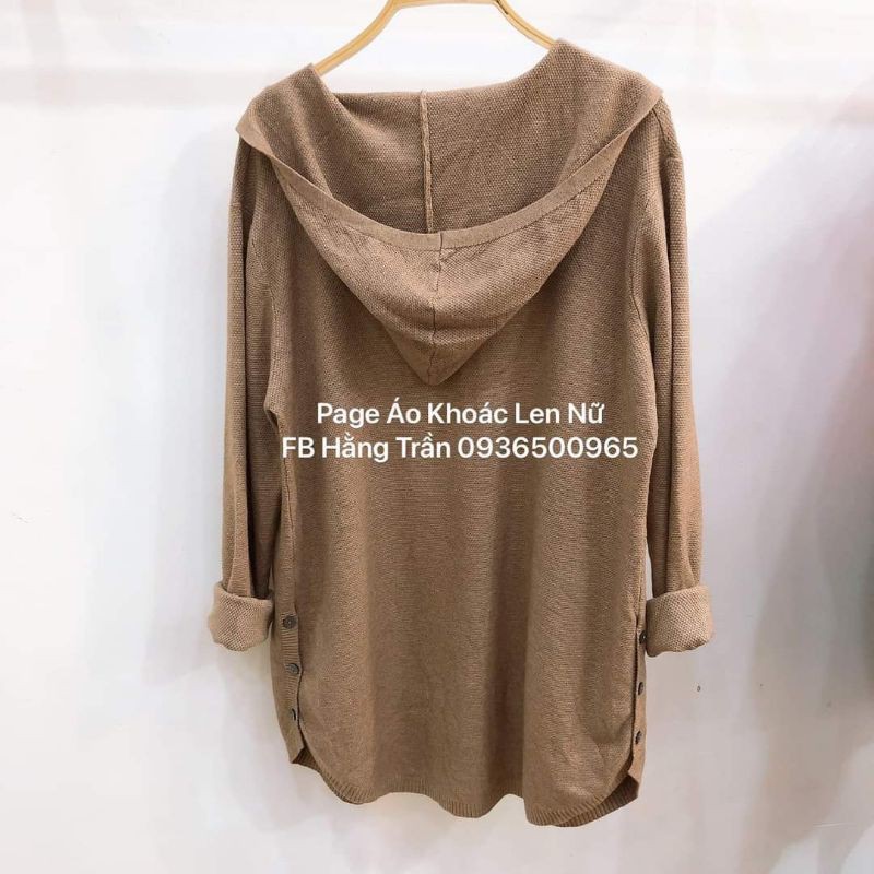 Áo khoác len dáng dài vừa có nón phối nút tà hàng quảng châu cao cấp.