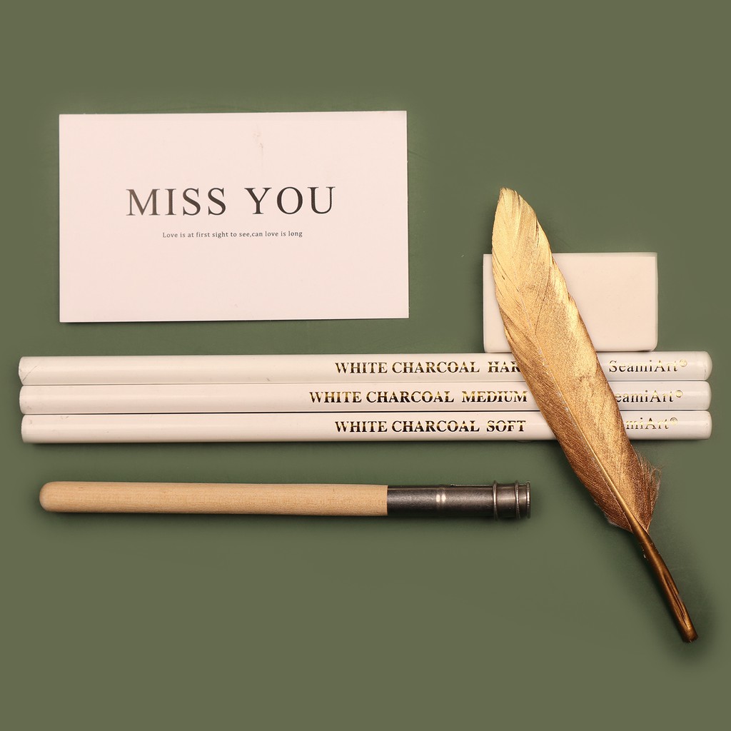 Bộ 3 Cây Bút Chì Trắng SEAMIART Dùng Vẽ Tranh Chất Liệu Than Hoạt Tính
