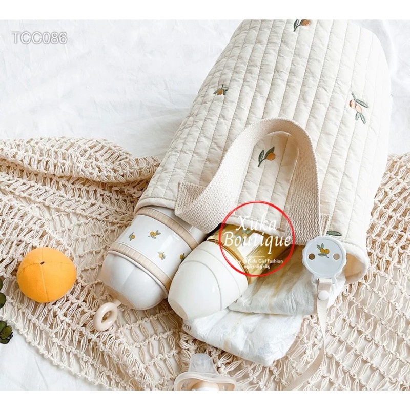 Túi Xách Bỉm Sữa Hàn Quốc Thêu Gấu Thỏ Cho Mẹ Và Bé Size 27x15cm KaMiMi Cao Cấp