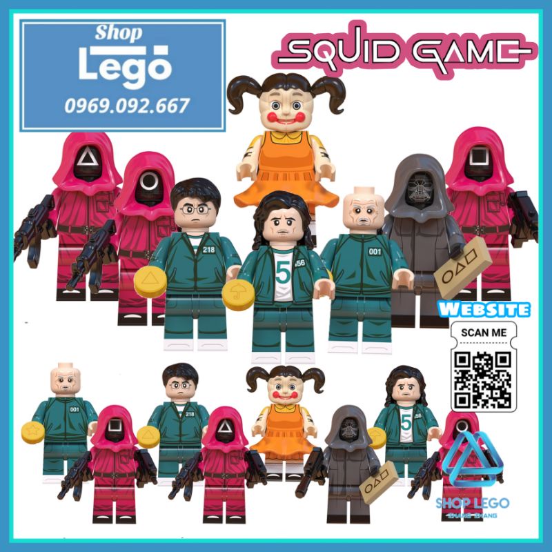 Xếp hình mô hình Trò chơi con mực Squid game gồm Oh Il Nam - Gi Hoon - Sae Byuk Lego Minifigures WM6131