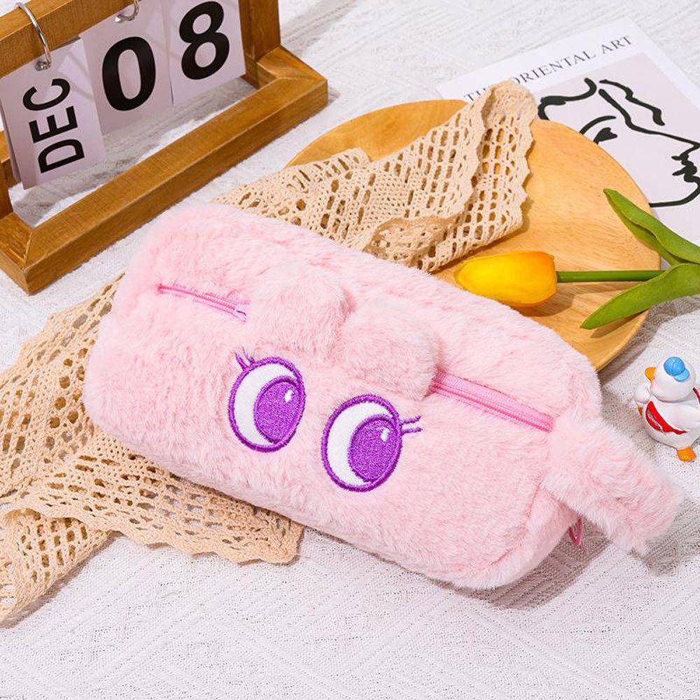 PEWANY Túi Đựng Bút Bằng Lông Nhung Hình Thỏ Màu Hồng Sức Chứa Lớn Có Khóa Kéo Cho Trẻ Em