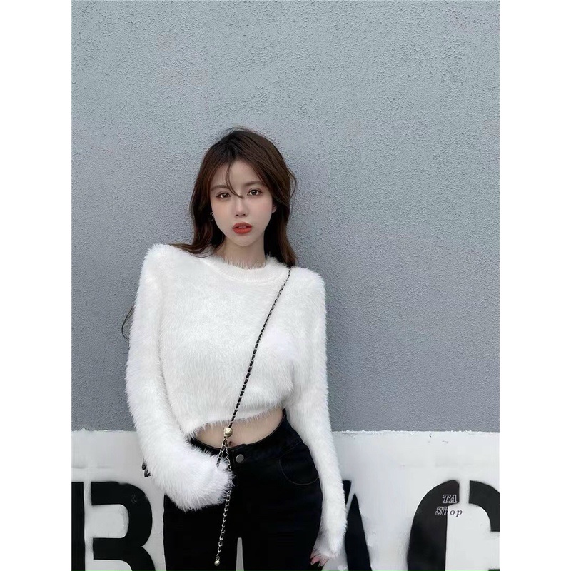 Áo len lông thỏ dáng croptop
