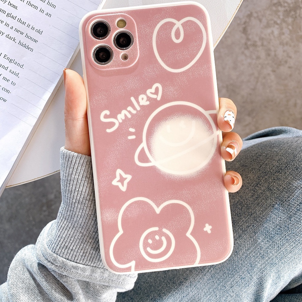 Ốp Lưng Silicon Màu Bảo Vệ Camera  Flower Smile - E086