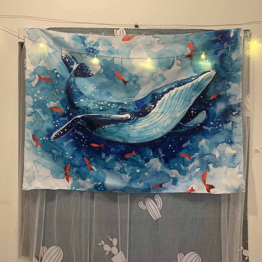 Tranh Vải Decor Họa Tiết Cá Voi size 75x100cm - Thảm vải treo tường cá Voi