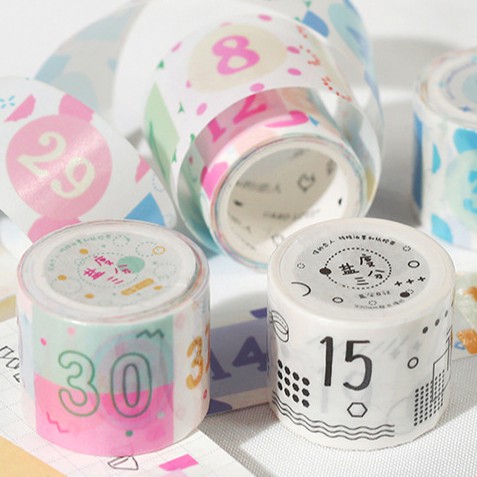 Băng Keo Dính Washi Tape DIY In Hình Chữ Số Trang Trí Sổ Tay Nhật Kí Khay Đựng Bút Teeci664