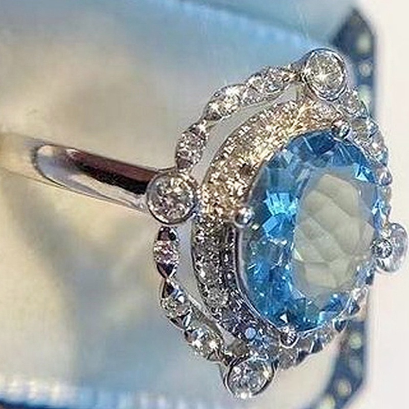 Nhẫn Cưới Đính Đá Zircon Màu Xanh Dương Thời Trang Lãng Mạn Cho Nữ