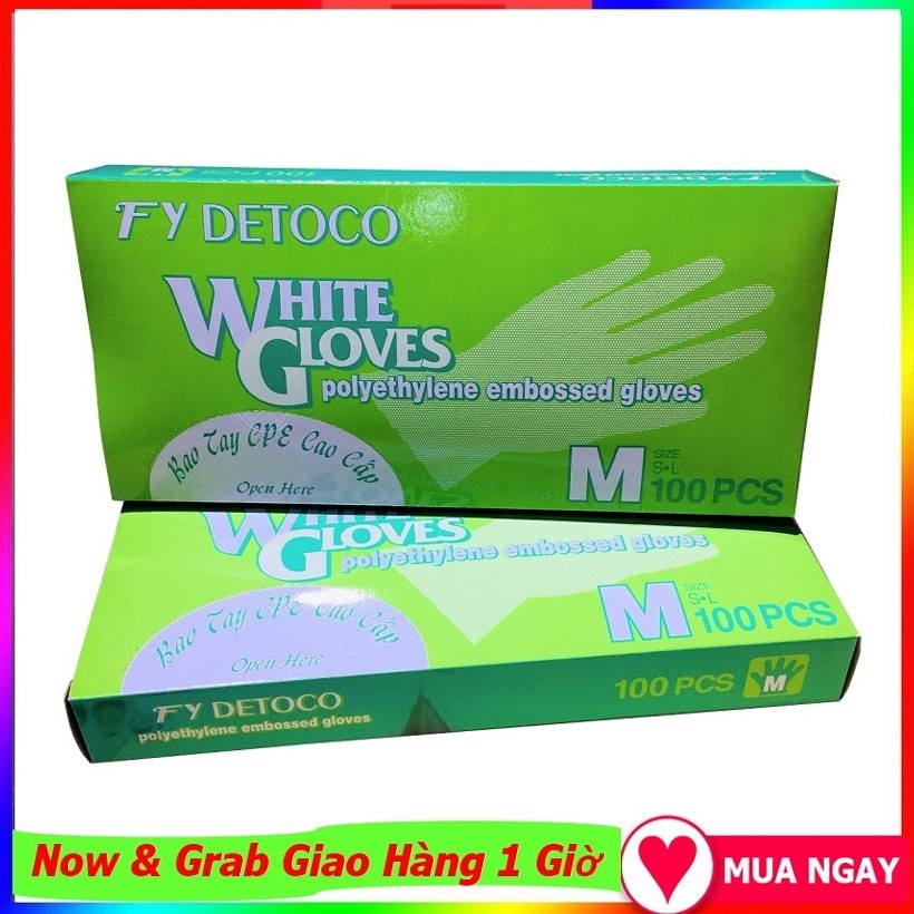 Găng tay DETOCO chế biến thực phẩm, dược phẩm, phòng thí nghiệm, Y tế size S, M 100 Cái/hộp.